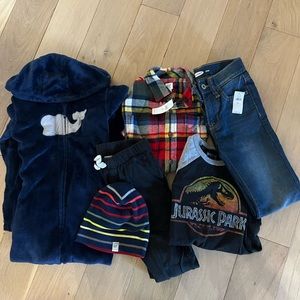 Lot of boys clothes size 6-7- pajamas, jeans, flannel, Jurassic shirt